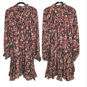 GiGiO Women's large dress black floral chiffon ruffle balloon sleeves romantic